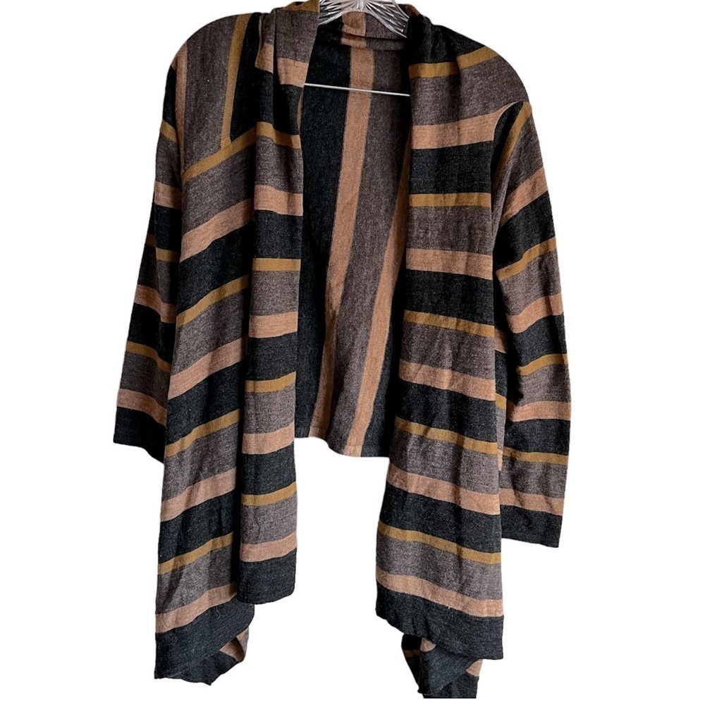 Cynthia Rowley‎ 100% Merino Wool Brown Striped Waterfall Cardigan